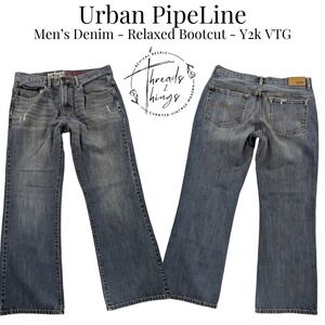 Urban PipeLine Jeans Mens 32 30 Blue Denim Relaxed Bootcut 90s Baggy Y2K VTG